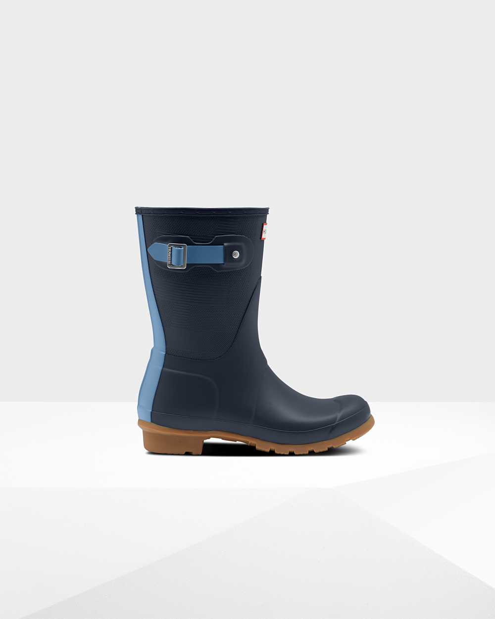 Botas De Agua Mujer - Hunter Original Short Exploded Logo Texture Mid-Calf Azul Marino - UYIQLT-890